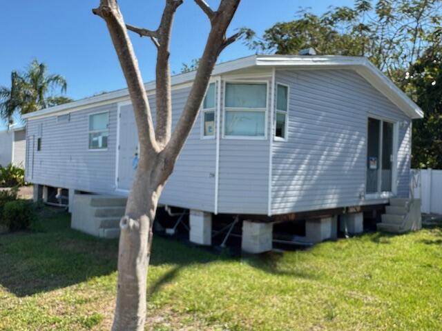 Welcome Home to Coastal living, with $0 Lot Lease....You Own Your Own Land and a Share of the CO-OP, with a monthly HOA fee of only $250! This quaint 55+ Coastal Community is like a step back in time...affordable, freindly, peaceful, and yet close to the beautiful blue water beaches of Hutchinson Island, and Historic downtown Fort Pierce, even close to I 95 and the Florida Turnpike. This lovely 2 Bedrrom, 2 Bathroom Mobile Home boasts all new plumbing, new wiring, duct work, new anchors, blocking, and strapping. Perfectly perched on new fiberglass stairs...ready and waiting to Welcome you Home!