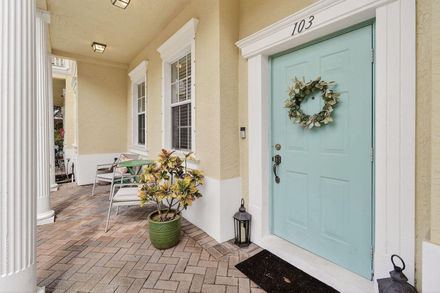 Sandpiper Cove is an idyllic community with water views, mature trees, and charming sidewalks. This well-maintained 2-bedroom, 2.5-bathroom home with a DEN offers 1,542 sq ft of living space and a 2-car garage, combining comfort with thoughtful upgrades throughout. Built in 2006, the home features impact glass on the upper two floors, a 2022 roof, A/C replaced in 2020, and a water heater installed in 2021. Freshly painted and  new carpeting (2025), the interior showcases an open-concept layout complemented by stainless steel appliances (2022).This is a very desirable location with lake & fountain views from the second-floor balcony and front patio.  Residents enjoy access to two community pools and tennis court/pickleball court, along with 60+ acres of the Botanical Greenway Belt, a scenic natural preserve bordering the neighborhood. Sea Plum Plaza, with its shops and restaurants, is just a short walk away, offering everyday convenience in a charming neighborhood setting.