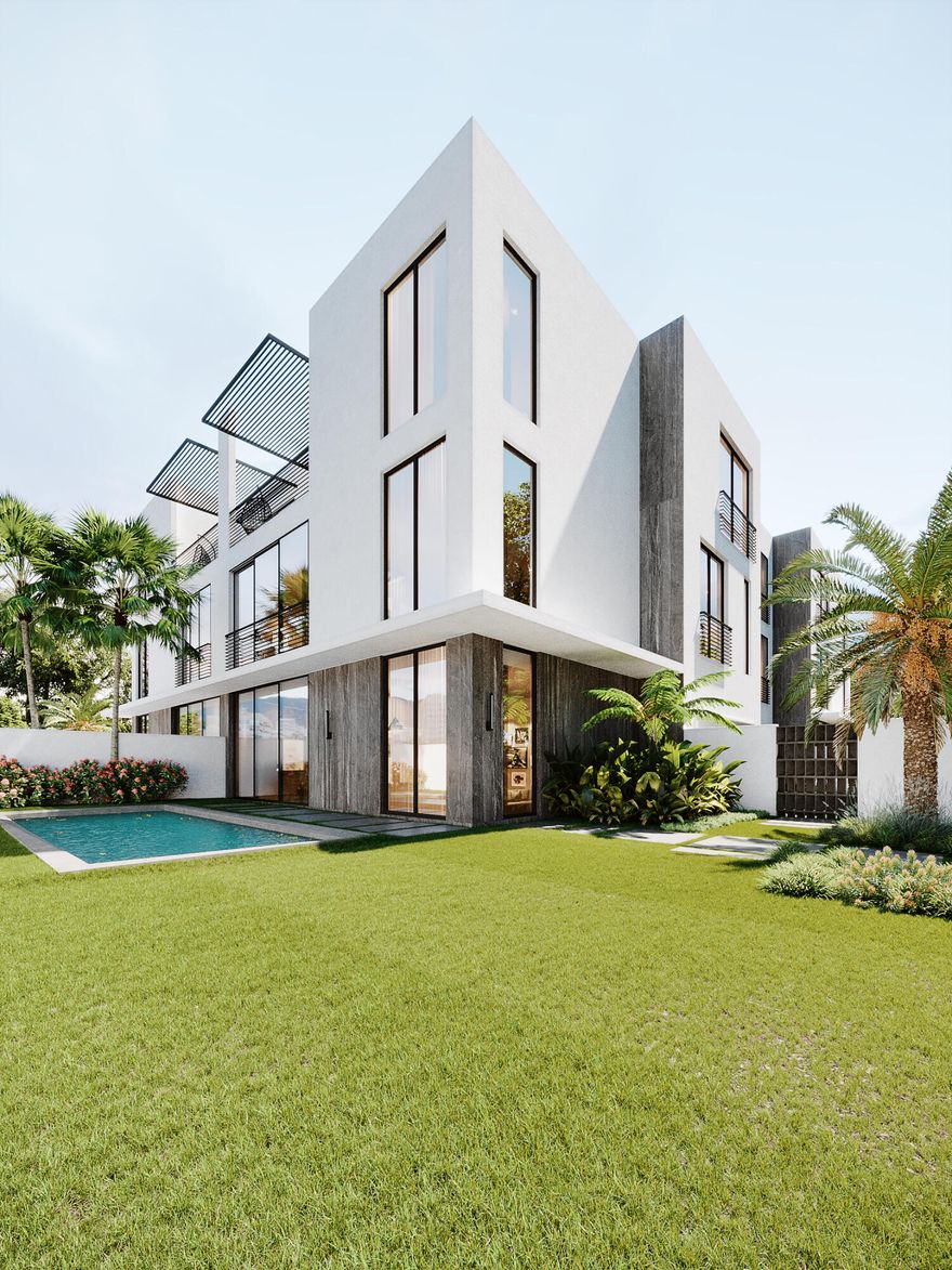 Introducing 10Palms, Delray Beach's newest ultra-luxury townhome experience from Stamm Development Group. 10Palms is an exclusive collection of 10 upscale and vibrant townhomes in the heart of one of Delray Beach's most desirable neighborhoods, Palm Trail. Situated just steps from the Intracoastal, .5 miles from the beautiful beach and 1.5 miles from Atlantic Avenue, 10Palms is the perfect oasis for tranquility and sophistication that can be enjoyed year-round. The Sabal Palm floorplan presents a 4,021 total SF home featuring 3 bedrooms, 3.1 baths, a spacious 3rd floor club room and terrace, 2 car garage and elevator. Easy living and entertaining are the prize in the exceptional outdoor space featuring a lush private yard, pool and covered patio with a built in grill. Featuring 2 distinct