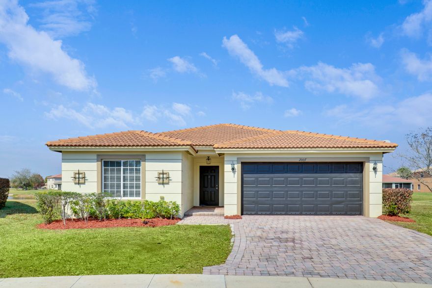 Welcome to this beautifully well maintained 2006-built CBS lakefront home offering 3 bedrooms, 2 bathrooms, attached 2 car garage with 1,837 sq ft of thoughtfully designed living space -- perfectly positioned on an oversized 9,000 sq ft pie-shaped cul-de-sac lot with stunning lake views. Move-In ready. Freshly painted interior, tile flooring, stainless steel appliances, high ceilings, spacious split bedroom layout. Safe Community: 24 hour manned security gate, pool, tennis, basket, park, walking trails.

Enjoy tranquil water views from both the owner's suite and the main living area, bringing Florida's natural beauty right into your home.