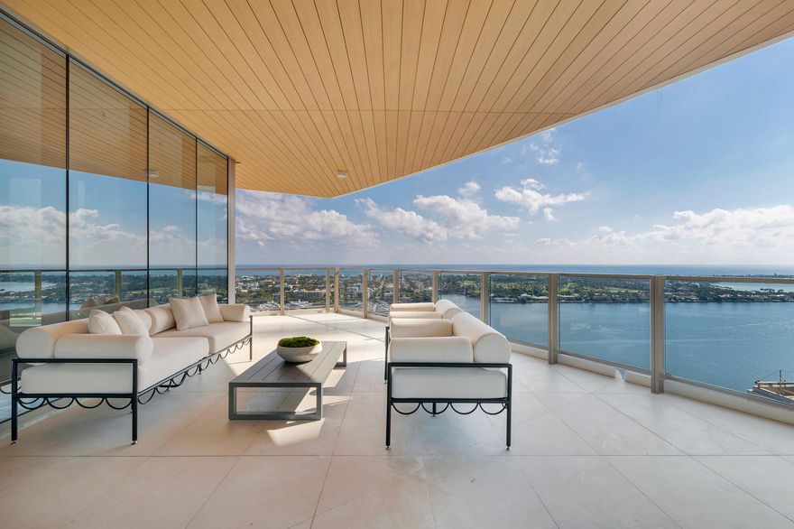 An unparalleled opportunity to own one of the last three available residences at Forte on Flagler, a newly completed luxury tower. This expansive condo offers 4,440 square feet of living space, featuring 4 bedrooms, 4 full baths, 1 half bath, and wraparound terraces with stunning eastern and southern exposures. Located on South Flagler Drive, this 24-story building provides breathtaking views of Palm Beach, including sweeping vistas of Worth Avenue, the Intracoastal Waterway, and the Atlantic Ocean. The property consists of 41 spacious, flow-through residences, each offering private elevator access, dramatic ceiling heights, floor-to-ceiling windows, and generous balconies that add 1,000 square feet of outdoor living space. Residents of Forte on Flagler will enjoy a host of exclusive amenities, including 24-hour valet and doorman service, an on-site concierge, a resort-style pool, spa, and wellness treatment rooms. Additional offerings include a state-of-the-art fitness center, private guest suites, a 24-seat dining room, an evening lounge, a sport simulator room, a card room, and more. All dimensions are approximate and subject to verification.