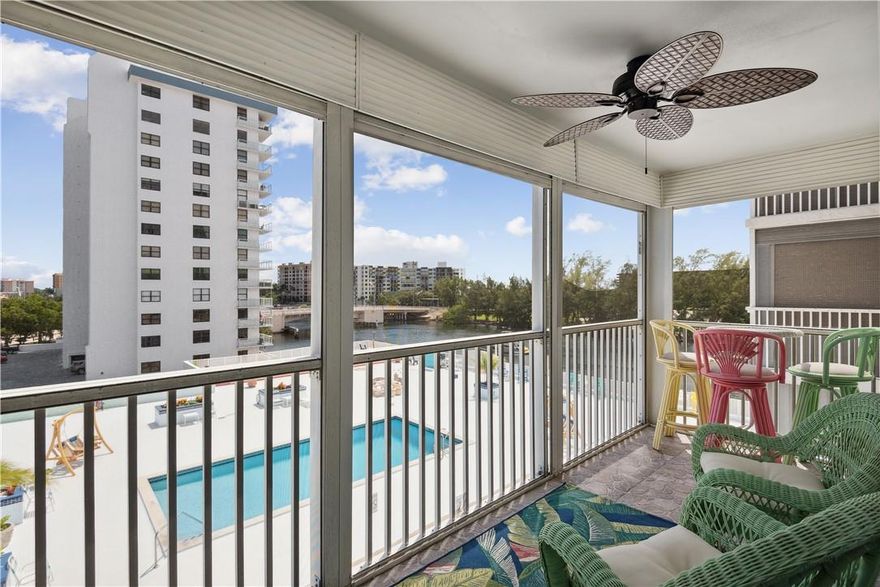 Offered for an immediate occupancy.  Rent includes ELECTRICITY and WIFI. Discover the perfect retreat in this 2-bedroom, 2-bathroom rental unit boasting stunning views of the pool deck and direct access to the scenic intracoastal waterway. Located just a block away from the beach, this exceptional rental offers a prime location for relaxation and enjoyment. Along with this casual and comfortable living space, residents have access to BBQs on the pool deck, an exercise room, game room, sauna, and community laundry facilities, ensuring convenience and comfort throughout their stay.  This is an excellent opportunity to experience a serene coastal lifestyle in a sought-after location. Queen size bed in primary bedroom. Murphy bed in guest bedroom.