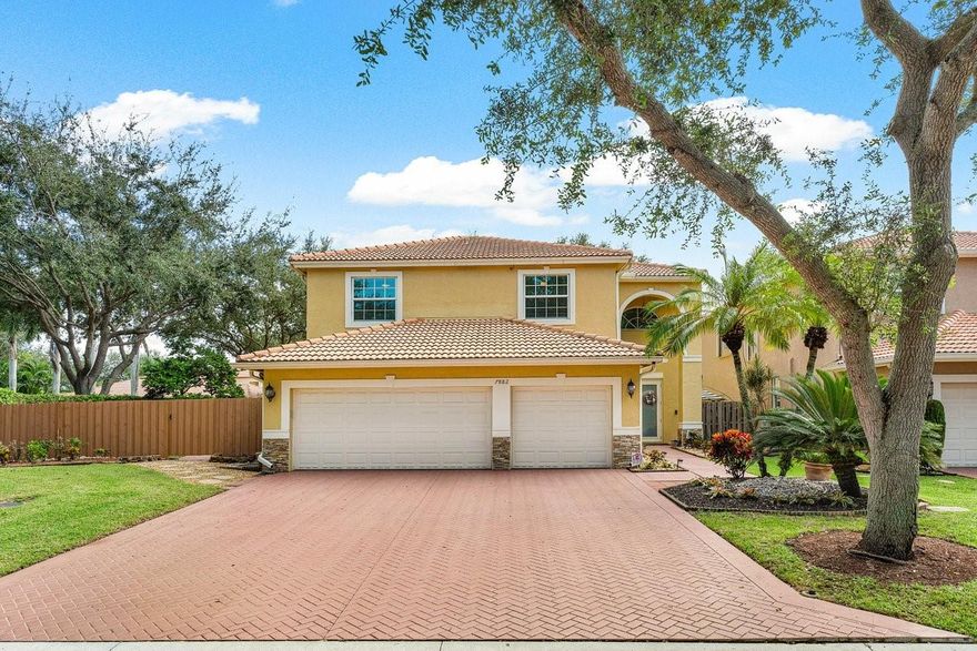 Nestled behind the gates of a "gem of a community" is this beautiful pool home with a 3 car garage & all Impact doors/windows. Sited on the largest lot in the community, there is plenty of room for everyone to enjoy the expansive & fenced yard. Double impact glass doors lead to a fabulous home with spacious & flexible living areas. An open kitchen area offers an island, wood cabinetry, granite counters & new SS appliances. The primary suite is impressive in size & features a spa like bathroom along with a jaw dropping closet. Glass doors & windows allow for inviting views of the huge screened pool area throughout & are perfect for indoor/outdoor living. A new A/C, New appliances, a Large loft, 250 underground propane tank, Low HOA fees, A rated schools & more add to the homes splendor.