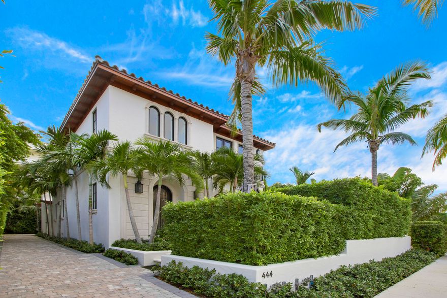 Brilliantly designed new construction opportunity just steps to Worth Avenue's fine dining, shopping, the intracoastal & bike path.  The immaculately built Mediterranean-style home boasts an array of high quality finishes, including soaring 13' ceilings on the first floor, paneling in the library, impact glass throughout and stunning intracoastal views from the second level.  A grand foyer leads into the main living space, offering residents bright views of the back lawn, built in cabinets and walnut flooring.  The kitchen is completely stocked with top-tiered appliances, granite counters and hosts a farmhouse sink overlooking the living space.  Outside of the home's french doors lies an outdoor sanctuary, complete with a saltwater swimming pool, an abor-covered patio & outdoor fireplace.