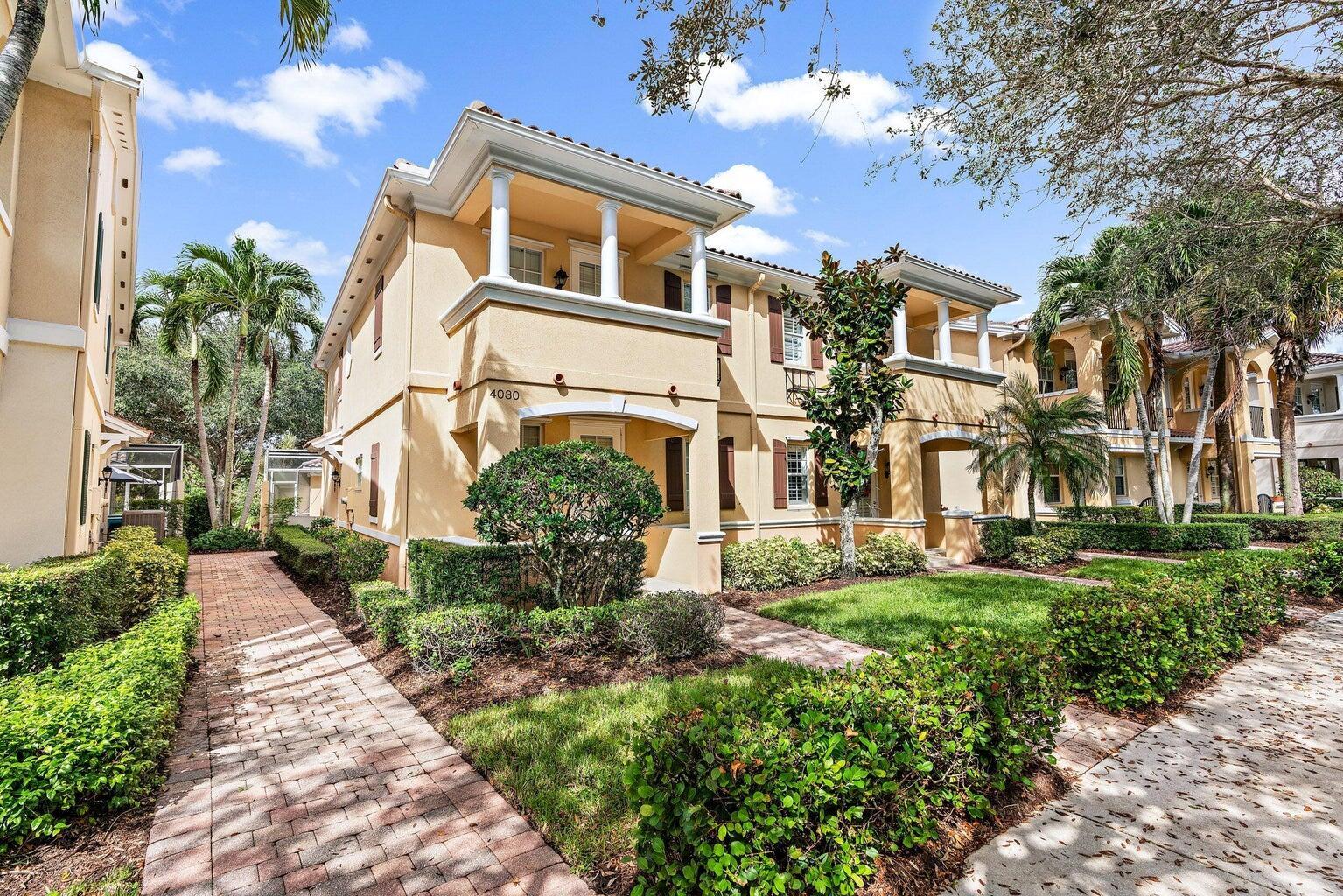 Welcome to 4030 Parkside Drive located in the heart of picturesque Abacoa's Tuscany community. This townhome offers a perfect floor plan including 4-bedrooms, 3-bathrooms complete with its own private pool and a detached 2-car garage. The first floor presents a versatile bedroom/bathroom suite that can easily be transformed into an office, with one of its three entrances. The upstairs level provides 3 bedrooms and two additional Full baths. Abundant with natural light, tile flooring downstairs, plush carpeting upstairs, customized closets, plantation shutters, a spacious laundry room with washer and dryer, ample storage, and utmost privacy, this home has it all!