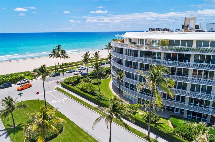 Boutique building One Royal Palm Way is located on Palm Beach's very own riviera along South Ocean Blvd downtown. Full-time manager and staff serving only 39 apartment owners make for an extraordinarily carefree, relaxing lifestyle.  Walk to hotels, restaurants, shops and the beach is just steps from your door. Iconic Worth Ave is only four streets south. Two-story, duplex apartment with remarkable scale (4,142 total sq ft), outdoor space and blue water, ocean views are very rare on the island of Palm Beach. Two apartments have been combined with a gracious stair. The lower apartment's garden/patio offers tropical quiet behind privacy landscaping and the upper apartment has a large, deep balcony with ocean views.