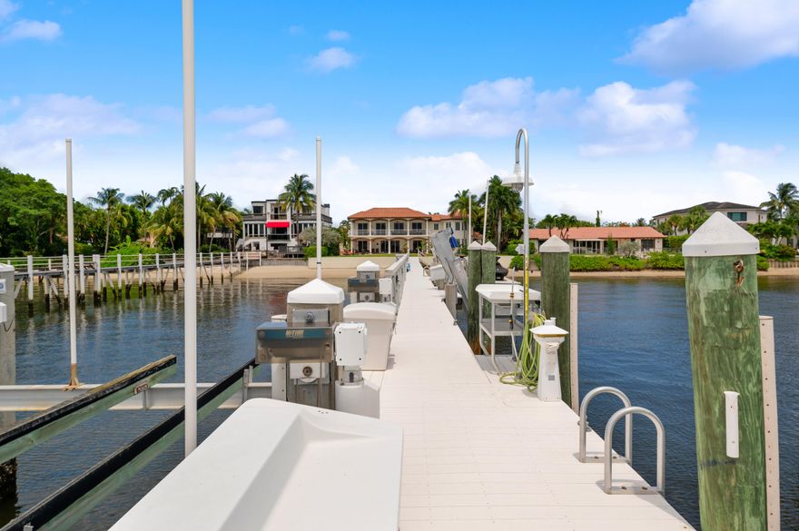 This stately 5 bedroom 5.5 bath's .334 acres is tucked away on one of the quietest cul de sac's of the sought after Hypoluxo Island and 
offering 96.7 Ft. of direct intracoastal waterfrontage.  The spectacular and direct water views can be enjoyed thought-out about 80%+ of the house.
Concrete Pile And Heat Resistant Composite Decking Dock consists of 3 Lifts Of 30,000 Lb, 14,000 Lb, And A Two-Jet-Ski Lift, Electricity & Water. jacuzzi. A boater's dream with two boat lifts and located minutes from the Boynton Beach inlet for ocean access.