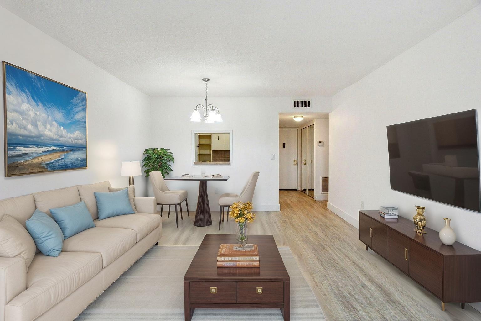 Welcome to this spacious and updated 2-bedroom, 2-bathroom condo in the centrally located Heritage Circle community. This unit features a large master bedroom with a walk-in closet and direct access to your private patio. Water, sewer, exterminator included in the rent. Upgrades include a newer A/C and water heater, newer flooring and baseboards, and impact windows for peace of mind and energy efficiency. No credit score required by HOA, Fast HOA approval process! Conveniently located near shopping, dining, major highways, and just minutes to the beach.