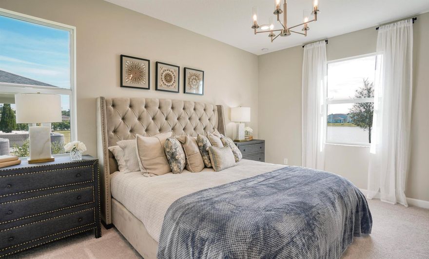 This stunning 4-bedroom, 2-bath home offers an open-concept layout, seamlessly connecting the kitchen, dining, and living areas. The owner's suite is ideally located in the back corner of the home with an en-suite bathroom. One of a kind corner lot with a ready-to-use patio overlooking the lake. The home includes a convenient two-bay garage, stainless steel appliances, a gas range, quartz countertops, upgraded light fixtures and a Ring doorbell system. *Located in a gated community with a beautiful clubhouse, fitness center, community pool, pickleball courts, playground, and more! Hurry and grab this perfect corner lot and make this house your beloved family home!