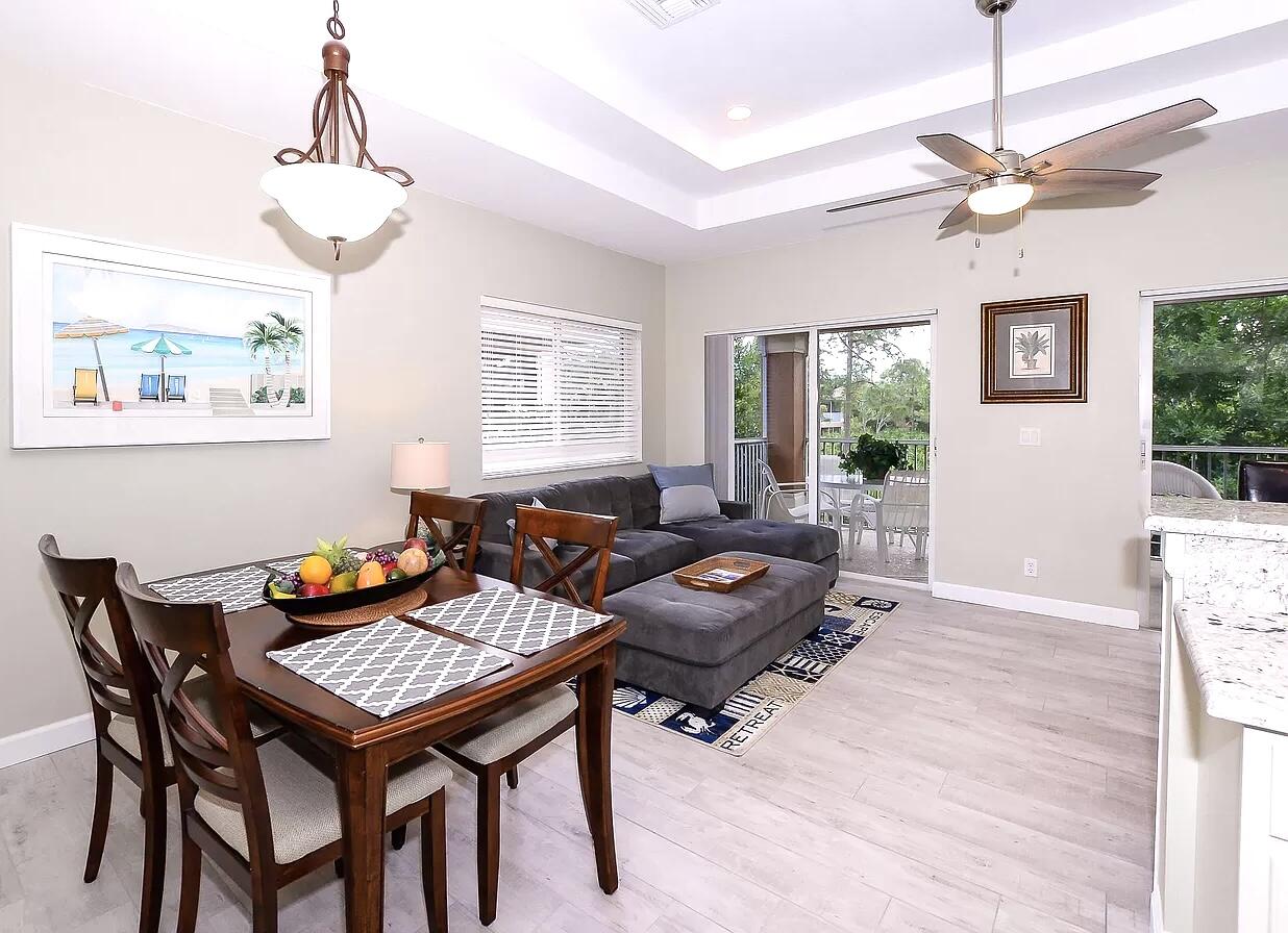 Fully furnished, one bedroom condo with one and a half bathrooms.