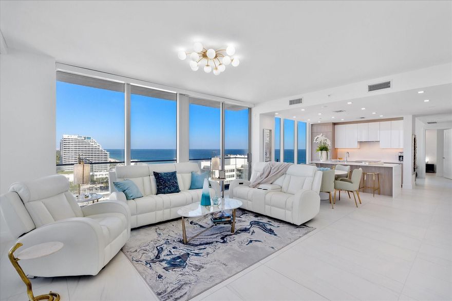 Fully Furnished-Move-In Ready! Selene Oceanfront Residence, Fort Lauderdale's newest luxury condo on Las Olas beach! Extraordinary Ocean, Intercoastal, and City views from everywhere. This upgraded unit features 3 bedrooms (one open as a den with a sleeper sofa) & 3 baths. High ceilings and floor-to-ceiling impact windows with remote window treatments. Finish packages feature fine cabinetry, high-end appliances, and upscale fixtures. Private parking space included along with a dedicated valet space. Resort-style amenities include 24-hour valet and concierge services, a restaurant, a fitness center, fire pit, golf and sports simulators, movie room, 2 separate coffee stations, beach service, and a 4th-floor amenity deck with two pools, a hot tub, a BBQ area, club rooms, pet walk & more.