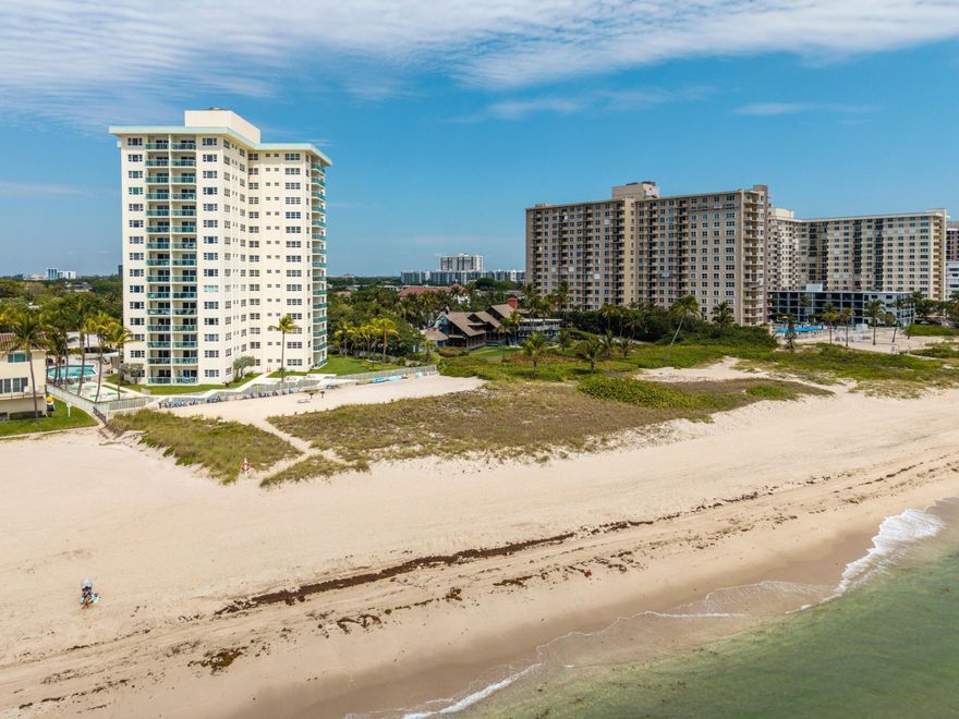 Ocean view the moment you walk in. This 2BR/2BA condo is located directly on the sand in Starlight Towers, in the heart of Lauderdale-by-the-Sea. Northeast exposure brings natural light, and the split-bedroom layout offers comfort and privacy. Well maintained throughout. Includes in-unit washer/dryer and a covered parking space for added convenience. Oceanfront building with direct beach access, heated pool, secured lobby, and on-site amenities. Walk to restaurants, shops, and the pier on Commercial Blvd—one of the most desirable and walkable beachfront locations. Ideal as a full-time residence or seasonal getaway. ****Supplemental Remarks*** Ocean view immediately upon entry—one of the key features buyers respond to in this building.  Unit is well maintained and presents very well.  Starlight Towers is located directly on the sand just north of Commercial Blvd, offering true walkability to restaurants, shops, and the pier—one of the main reasons this area continues to attract both seasonal and full-time buyers.  Includes in-unit washer/dryer and covered parking. Oceanfront building with direct beach access, heated pool, secured lobby, and on-site amenities.  Ideal for buyers focused on location and lifestyle. Easy to show.
