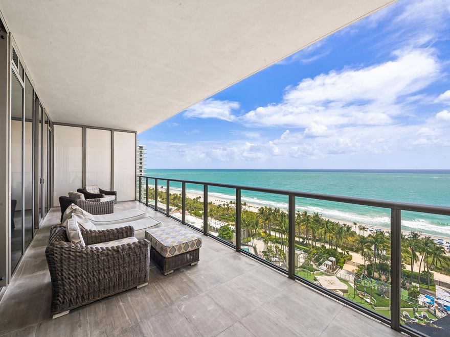 Oceanfront residence at the prestigious St. Regis Bal Harbour. This 2-bedroom, 2.5-bath home offers approximately 1,685 SF of interior space with floor-to-ceiling glass and private terraces showcasing stunning ocean views. The split floor plan provides privacy, complemented by a gourmet kitchen with high-end appliances and spa-inspired bathrooms. Residents enjoy world-class amenities including beach service, pools, fitness center, concierge, and 24-hour security.