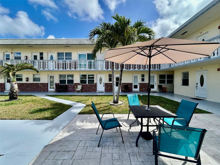 Sunny, Spectacular 55+ Condo w/Prime Location for the Ultimate FL Lifestyle! Convenient Ground Floor 1-Bedroom Residence Offers Comfort & Privacy. Freshly Painted & Move-In Ready. PREPAID Maintenance & Pool Fees for 2026! Walk/Bike to World-Renowned Hollywood Beach. White Tile Floors Throughout. Eat-In Kitchen w/White Cabinets and Passthrough Window to Dining Room. Spacious Living Area & Bedroom. Glass Shower Doors in Updated Bath. Extra Storage in Laundry Room (w/Brand-New Washers & Dryers) on Same Level (1 laundry rm. per floor). 1 assigned spot + guest parking. Relax w/Friends & Family on Front Patio w/New Seating or at Resort-Style Pool ir Head to the Beach. Walking distance to New Golf Course. Short Drive to Airport, Las Olas, Aventura Mall. CASH ONLY, NO RENTING 1st Yr, NO PETS