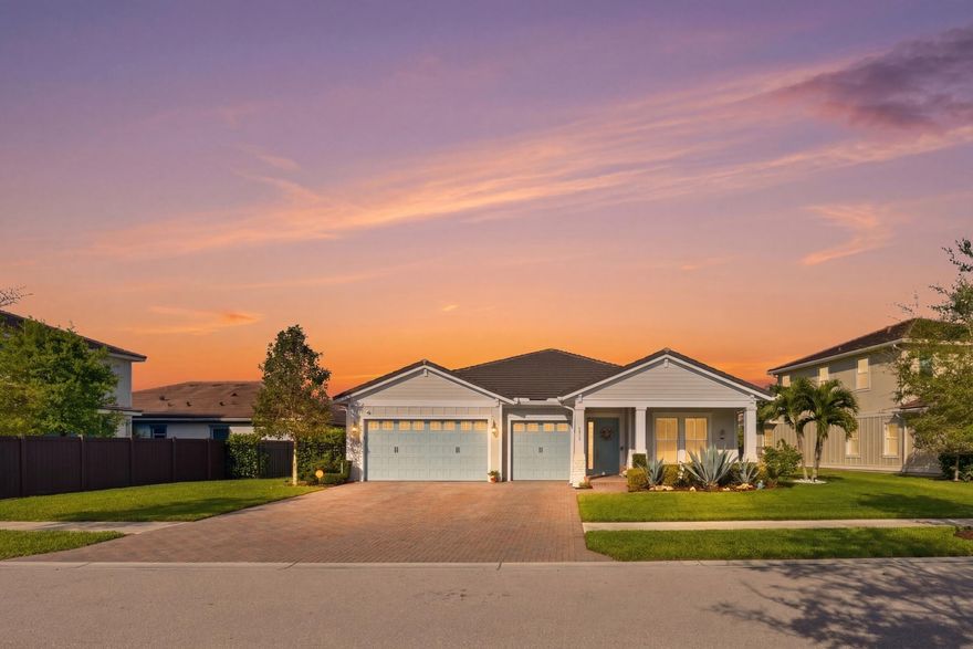 Situated on over a 1/4-acre lot, this beautifully maintained 3-bedroom + office home backs to serene greenspace and features a fully fenced yard. Designed to impress, it shows like a model and is truly move-in ready. Highlights include custom millwork, porcelain tile flooring, crown molding, custom window treatments, and built-out closets and all newer appliances. All windows are custom framed, and a stunning feature wall showcases a stone fireplace with integrated lighting and shelving. A coffered ceiling with lighting adds architectural elegance. Both interior and exterior have been recently painted. Additional features include a tile roof, screened patio, and a whole-house water purification and softening system installed in 2025. Lightly lived in and meticulously cared for.