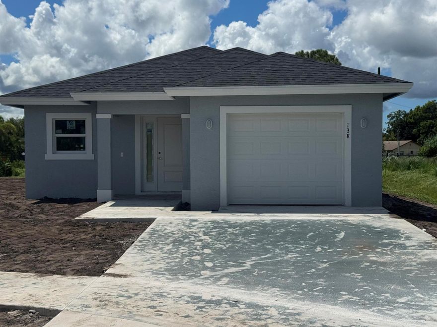 Brand new CBS construction! Spacious and beautifully designed 3 bed, 2 bath home with ceramic tile floors throughout. Features granite countertops, stainless steel appliances, and impact-resistant windows. Includes a 1-car oversized garage and modern finishes throughout. Move-in ready with quality craftsmanship and style!