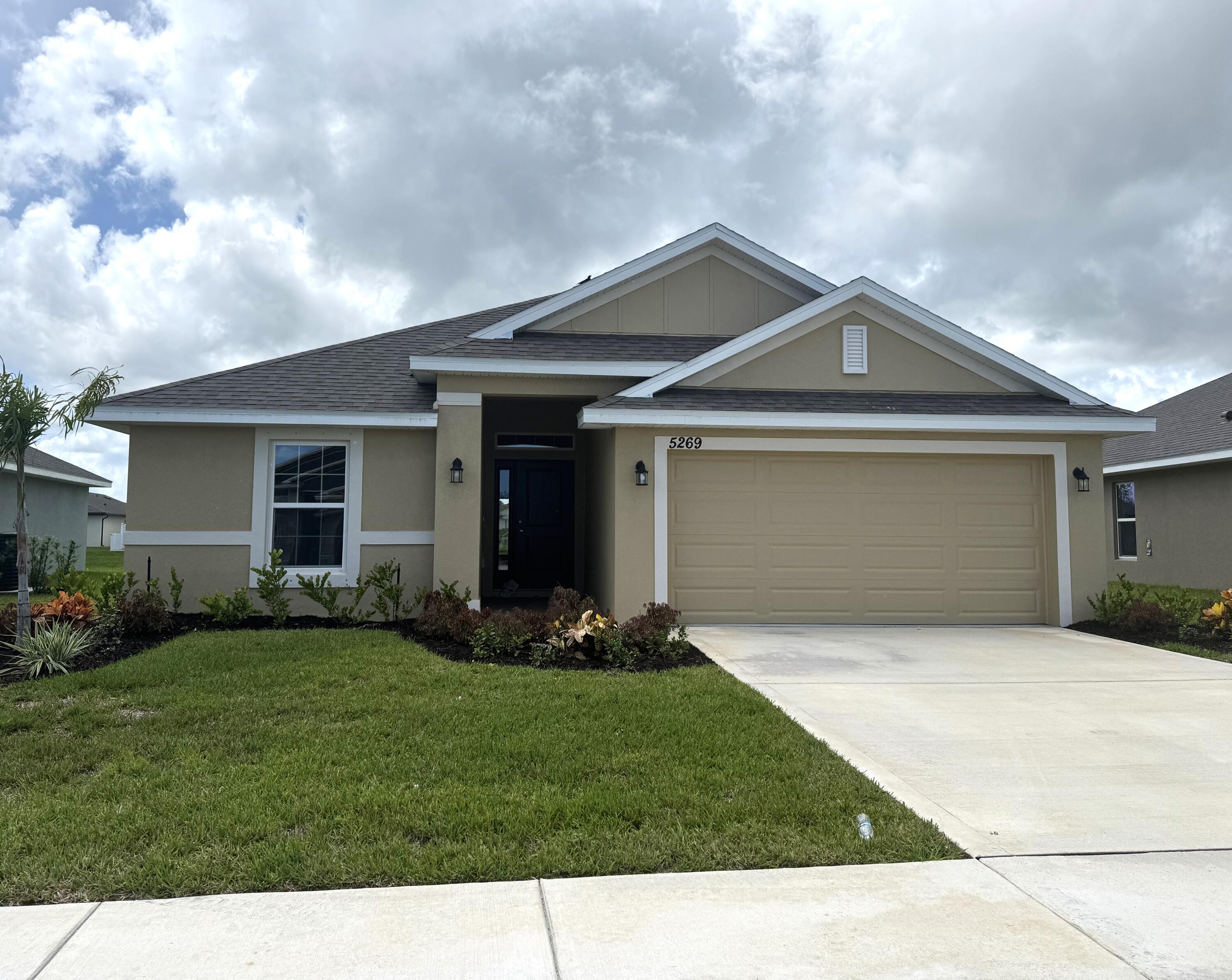 New Construction Move in Ready- Close in 30 days. 4 Bedrm, 2 Bath, 2 Car Garage. Split floor plan. Open floor plan, Kitchen Island w/granite tops. 10'ceilings in living area. Large great room, 10x14 Covered porch to relax on. Waterview lot. Waterstone Community w/Club house, fitness room, huge pool & pool area to enjoy your days relaxing.Sand volleyball, pickleball & tennis courts. BBQ area w/grills and tables. Child play area,sidewalks and streetlights throughout community. Easy access to I-95, Shops, schools, restaurants. Historical Downtown Ft. Pierce, Boaters Delight! Short drive to beaches, outdoor events, live theater, museums.Enjoy the lifestyle you dreamed of. No Flood Insurance required.Call listing agent for tour. No closing cost w/Sellers lenders