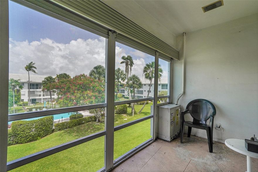 Best Price in the Complex! Located in the heart of Lighthouse Point - walk to shops, restaurants, and  just minutes to beach.
Enjoy stunning views of the pool and lush gardens from your private screened-in lanai.
The kitchen features newer stainless steel appliances (2021), granite countertops, and a water heater installed in 2021. A comfortable dining area flows into the cozy living room, and there’s a convenient powder room for guests. The spacious bedroom includes a full en-suite bath, two closets, plus a large walk-in closet. Wake up to garden views from your private screened lanai—perfect for morning coffee. Community amenities include a clubhouse with an exercise room, BBQ grills, shuffleboard, and more. Laundry room, storage, and elevator are all just steps away.