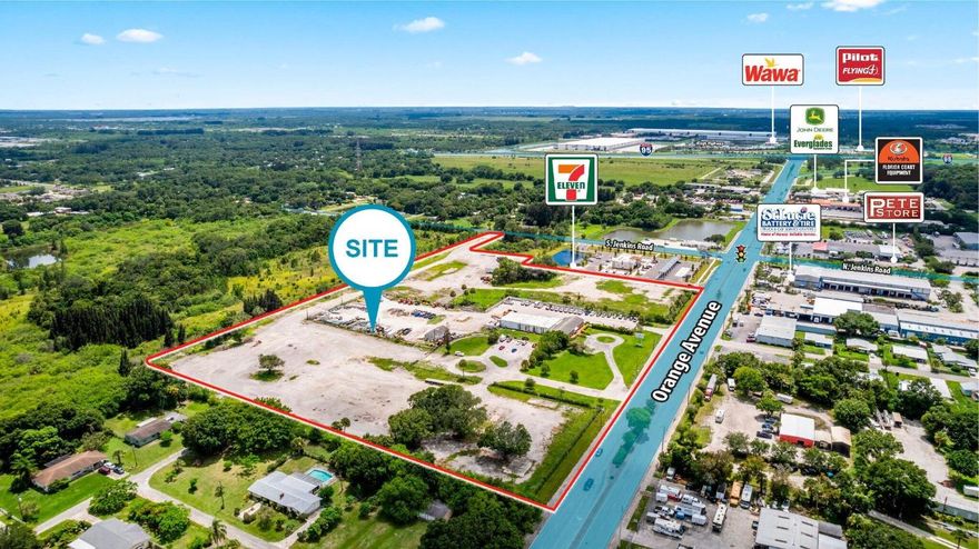100% LEASED!!   17.09-acre industrial zoned property boasting prime development potential. Situated just 3/4 of a mile east of I-95 on Orange Avenue, the property enjoys convenient access to both Orange Avenue and Jenkins Road. Its strategic location makes it an ideal spot for warehousing, outside storage, or a combination of industrial ventures. With its proximity to major transportation routes and its ample acreage, Orange Crossings presents an attractive opportunity for industrial development in St. Lucie County.
For a quick sale and to offset carrying costs during the entitlement process, you could explore two potential sources of income from the Orange Crossings property:
