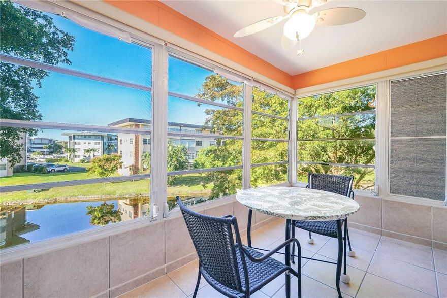 LOVELY, PEACEFUL, QUIET VIEWS ON THE POND FROM THE TERRACE!  CORNER UNIT WITH WINDOWS ON 3 SIDES!  NICE UNIT TILED THRUOUT!  GORGEOUS REMODELED KITCHEN!!  BOTH BATHROOMS ALSO HAVE BEEN REMODELED!  SOLD FULLY FURNISHED!  JUST BRING YOUR SUITCASE!  ENJOY THE ACTIVITES OFFERED IN THIS 55+ COMMUNITY!  ASSOICAITON SAYS 790 CREDIT SCORE, AND $40,000 INCOME.  CAN RENT AFTER THE FIRST YEAR.  COME SEE FOR YOURSELF!  GREAT CORNER UNIT!!