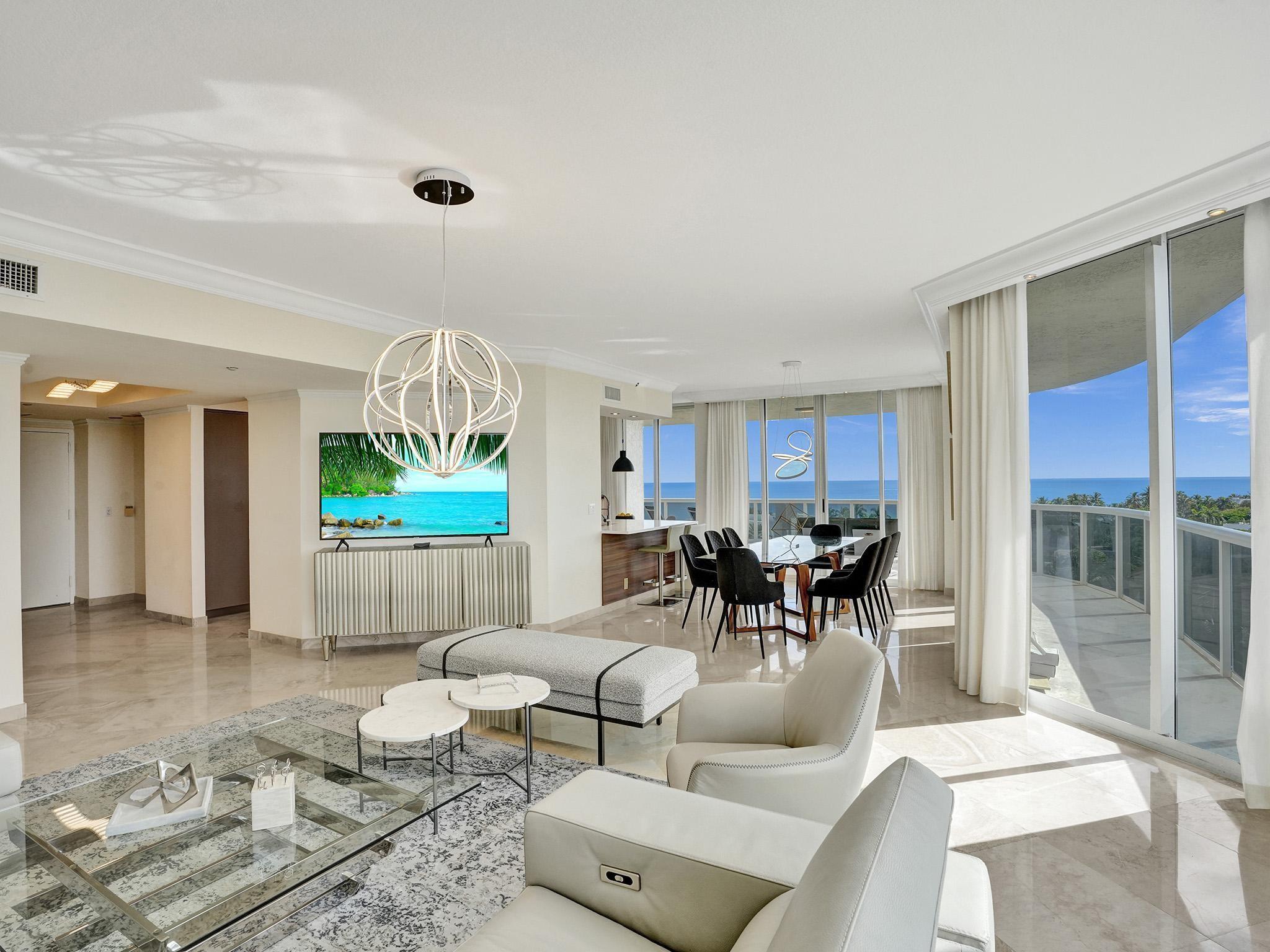 Direct ocean views from this beautiful contemporary fully furnished 3 bedroom 2.5 bath condo. Beautifully updated kitchen and bathrooms. 9' ceilings. Two Expansive balconies. Gated complex with 24/7 security. One self-parking space in garage. Walk to an array of restaurants and shops. Resort style complex. Amenities include valet parking, tennis courts, 2 pools, poolside cafe, fitness center, billiards room, card room, and library. Seasonal rental for a minimum of 4 months. If renters rent for 5 months, the first 4 months would be $15,000 per month, the 5th month would be $10,000.