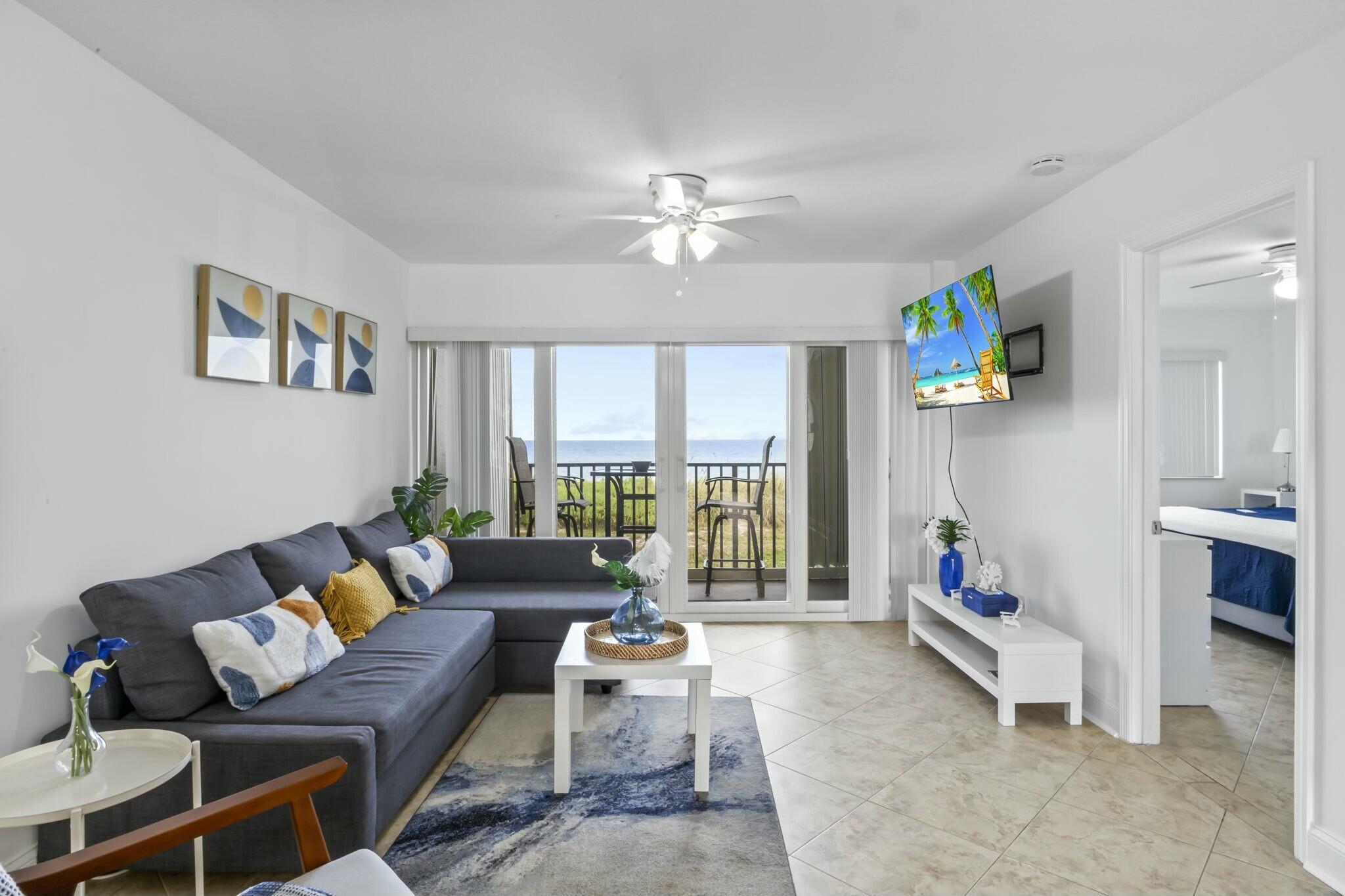 Stunning 2 bedrooms and 2 bath ocean front condo! Beautiful views of the beach , sunset and sunrise ! Fully furnished ! Gated community . Close to downtown, shopping, restaurants ! No Pets allowed for renters . Access resort style amenities including private beach, 2 heated pools , tennis court /shuffle board /pickleball/community room / storage / BBQ grill/ kayak &fishing poles / car wash . This 2 nd floor gem has everything you need to feel right at home. Listing will be available in August .