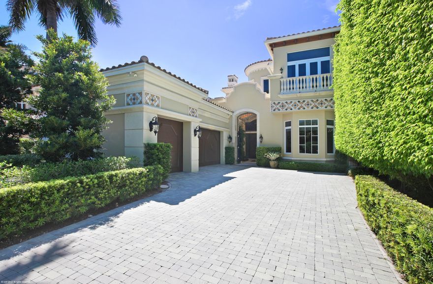 Modern Mediterranean on intracoastal,in Boca Highlands gated community, with 18 homes, Grand Cay Estates offering a private beach club directly on the ocean, tennis, and a deeded boat slip in protected marina/50ft boat and/or personal watercraft. Serenely decorated 2 stories, 4 bedrooms, an office, all with en-suite baths, 6.5 total, private elevator and 3 car garage. Gourmet kitchen with Viking, Sub-Zero and Bosch appliances. The pictures are worth a thousand words.all lighting fixtures and window treatments included,central vacuum, outfitted closets, Lutron low voltage system, solid core 8' doors throughout, garage cabinets, outdoor barbeque and sink, and crown moldings throughout the house. Please view documents for detailed upgrades in each room.