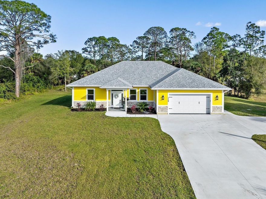 Set on a sprawling 1.08-acre homesite in Vero Lake Estates with NO HOA and room for horses, this brand-new custom CBS home delivers rare freedom, privacy, and construction quality you can feel the moment you arrive. Bright curb appeal, an extra wide and expanded driveway, and open surroundings immediately signal space, calm, and possibility. Built with 8-inch ICF (Insulated Concrete Form) walls, the home combines solid concrete with continuous foam insulation for superior energy efficiency, storm protection, sound reduction, and pest control, far exceeding traditional wood-frame and standard CBS construction. The result is a quieter, stronger, more efficient home with 15-20%+ energy savings and long-term peace of mind often referred to as a true ''1000-year home.''