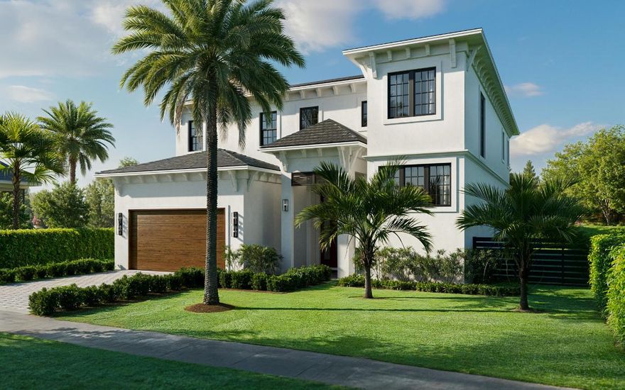 Exceptional opportunity to personalize a brand new luxury residence in the coveted SoSo neighborhood of West Palm Beach. Buyers who contract early may select key finishes, including kitchen and bathroom countertops and tile. With just under 5,000 total square feet, this new construction home features 4 en-suite bedrooms and 4.5 baths. A grand foyer with soaring 22-foot ceilings introduces light-filled interiors and European white oak flooring. The great room boasts 12-foot ceilings and a custom kitchen with Thermador appliances, dining area, wet bar, and living room—all opening to a spacious covered patio with summer kitchen overlooking the pool, ideal for seamless indoor-outdoor living. Expected completion: March 2026. All measurements and sizes are approximate. All information is subject to errors, omissions or changes without notice and should be independently verified. Customization subject to builder timeline and availability. Estimated completion and specifications subject to change. The rendering shows brown roof corbels but they will be white as seen in the exterior listing photo. The rendering shows a palm tree but instead they preserved the existing oak tree as seen in the exterior photo.