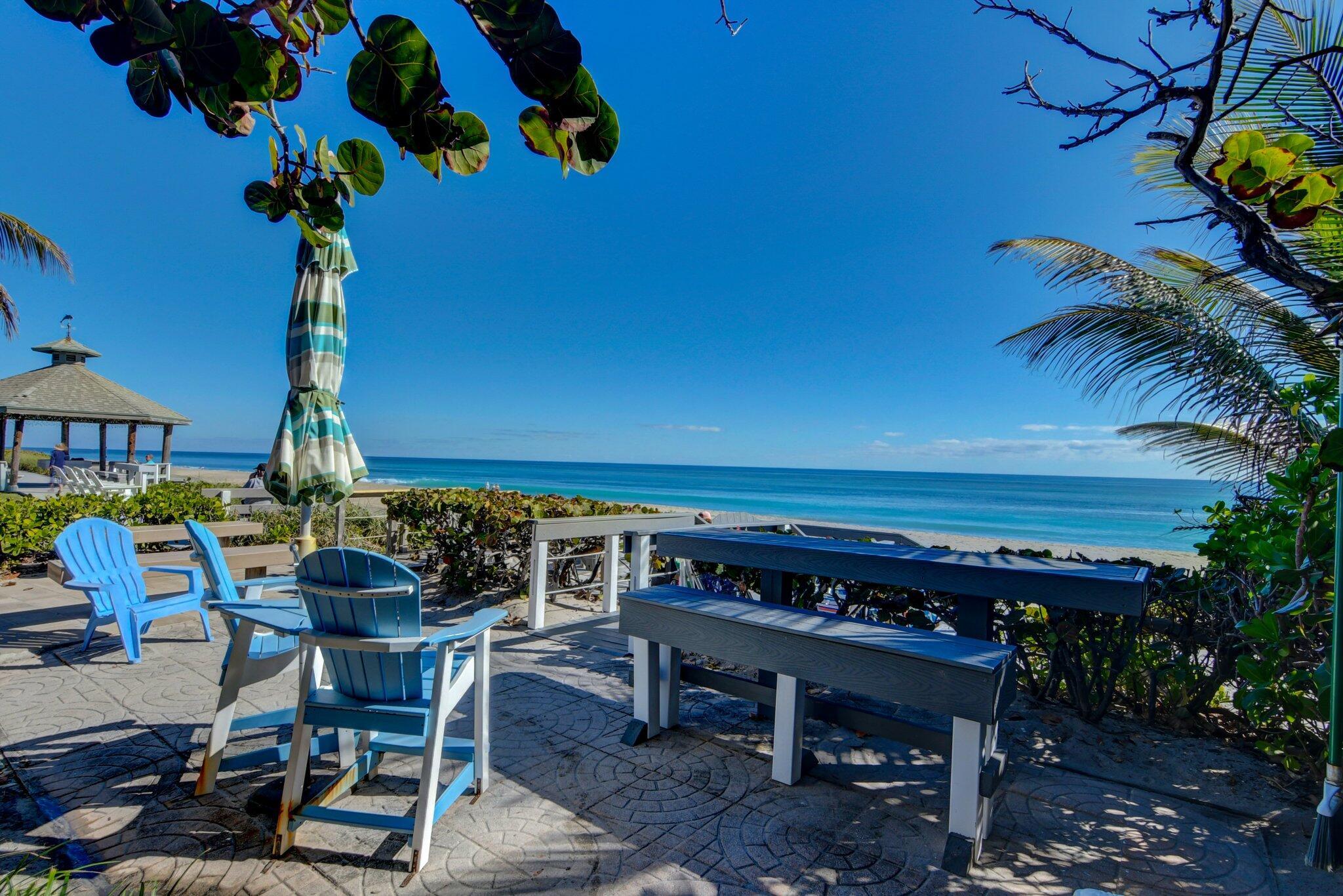 Discover your slice of paradise in Ocean Ridge! This rare first-floor condo features 2 spacious bedrooms & 2 full baths, making it perfect for comfortable living. The patio offers a picturesque view of the lush courtyard & heated pool ideal for relaxation & entertaining. With private beach access, community docks on the intercostal you can soak up the sun and enjoy the seaside whenever you please.The well-maintained unit comes move in ready & able to start enjoying this ocean access community. Recent upgrades are tile flooring, granite counters, pantry, metal roof & hurricane shutters that provide peace of mind. The convenience of having 2 clubhouses, a storage & bike room, a fitness center & mailboxes just steps from your door. Local marinas & downtown Delray Beach are a short drive.