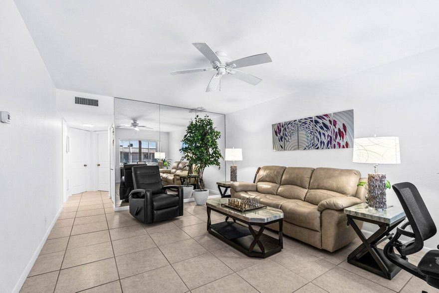 This is the 2 bedroom 2 bathroom unit in Murry Hills you have been waiting for! Views of Lake Osborne from your front and rear patio. Newly remodeled and in fantastic condition this unit is exceptional light & bright, super clean and has a washer/dryer in unit! Accordion shutters on the front plus a nice rear screened patio with extra storage. Cable included and one designated parking spot. Furnishings negotiable. Beautiful well managed 55+ complex with many activities, a heated pool, exercise rooms, grill area, library, arts and crafts, auditorium, billiards, ping pong, putting green, woodworking shop, bocce ball, shuffleboard, car washing area and sauna. Next to Lake Osborne and only minutes from the beach! No leases for the first 2 years, must have a credit score of 700+ and no pets.