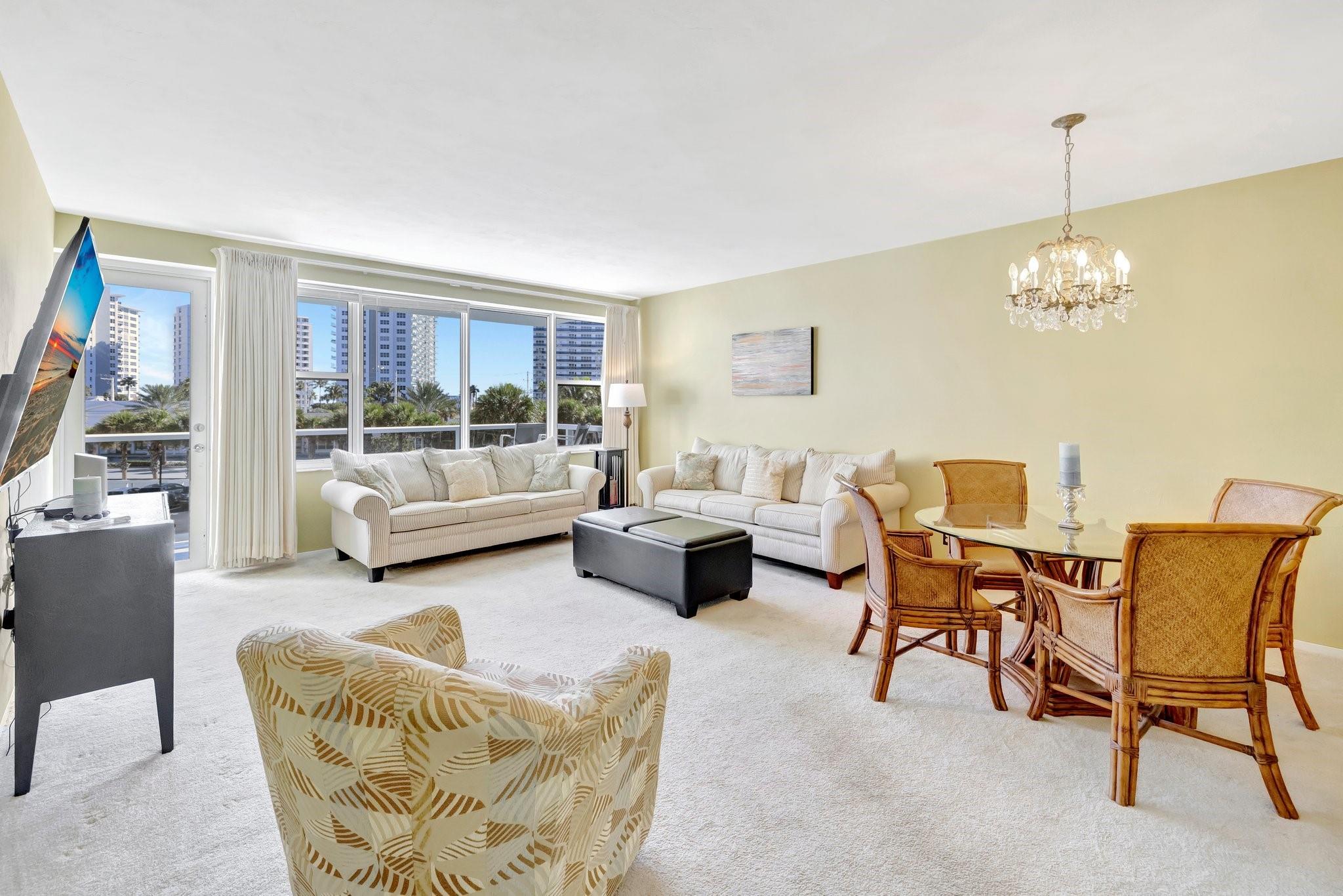 HUGE 1 bedroom BY THE BEACH with OCEAN VIEWS. Feel the fresh ocean breeze in the comfort of your own home. Fully furnished; move in ready, just bring your toothbrush! Buying here gives you access to the IntraCoastal Clubhouse with a brand new dock, gorgeous new outdoor decking, chairs & bbq grills, new roof and the seawall is raised to meet new guidelines. Close to restaurants, retail, grocery, entertainment, golf and boating. Car is optional and not really needed. BUILDING PASSED ALL INSPECTIONS, NEW ROOF, FULLY FUNDING RESERVES, NO UPCOMING ASSESSMENTS, FULLY INSURED - see attachments. Full amenity concierge building with porte cochere, heated pool, bocce ball, fitness center, bicycle room on 5 acres resort like setting. 24/7 security, on site management, 55+ community, cash only.