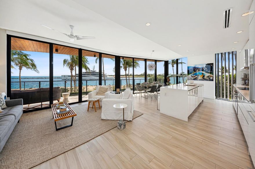 DIRECT OCEAN - PALM BEACH INLET. Extremely rare opportunity to purchase this very special and unique 3 BR/3BA (corner unit), offering privacy uncompromising 180-degree views of both the Atlantic Ocean and Palm Beach Inlet, palm trees, yachts, sunrises and sunsets.Interior features include open living, 9 ft. floor to ceiling hi-impact windows/doors, abundance of natural light, large, covered terrace, private elevator, High end appliances including 2 dishwashers. Smart home ready.Exterior features include gated entry, elevated pool and sundeck overlooking the ocean, beach access, fitness room and garage parking. Pet friendly.