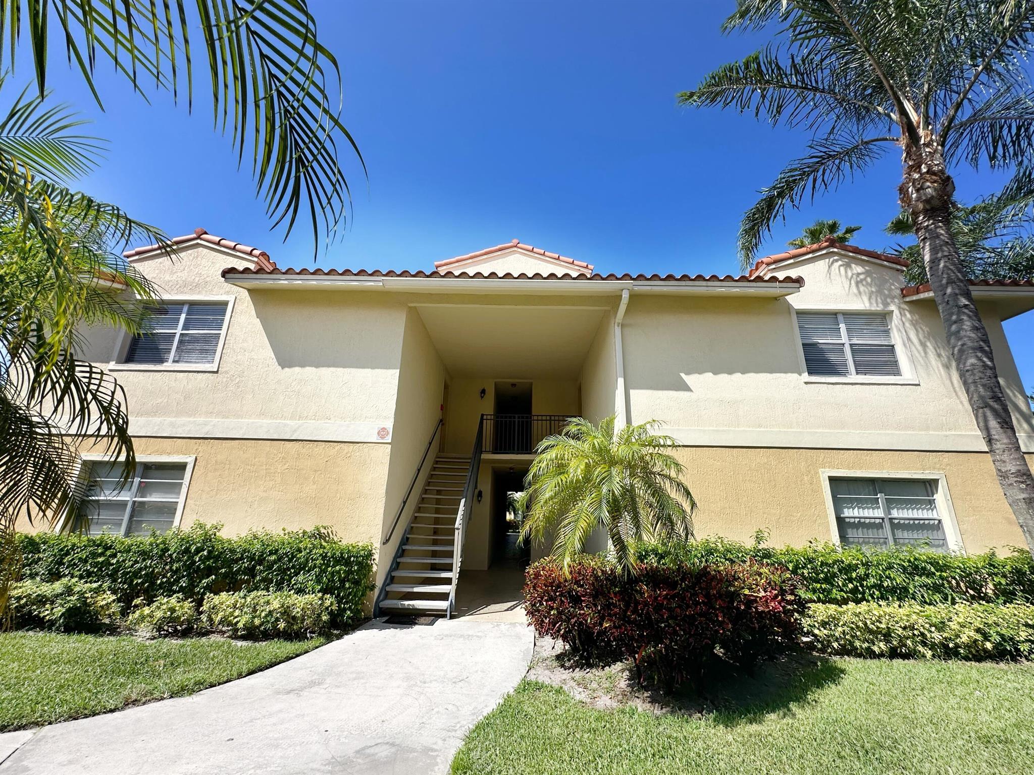 Newly painted private corner unit on the 2nd floor with 1,080 sqft. Features an open kitchen with granite countertops and double sinks. Split bedroom layout with two full bathrooms--essentially two master suites for added privacy. Tile and laminate flooring. Washer/dryer closet with built-in shelves. Spacious screened balcony with serene garden and lake views. Large storage room. All ages welcome. Gated, friendly, and well-managed community with pool, gym, tennis courts, and walking trails. Just 15 mins to beaches, 10-15 mins to top international dining, and 3 mins to the Turnpike. Prime location! credit score 650, message only