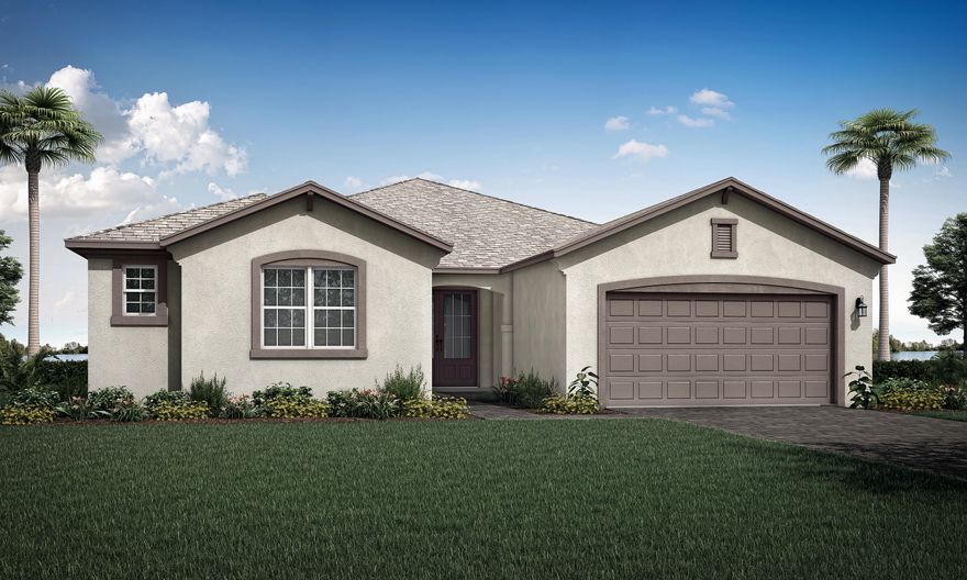 The Biscayne Bay floor plan offers 4 bedrooms and 2.5 baths across approximately 2,750 sq ft of single-story living. Features an open-concept layout with a spacious kitchen and island overlooking the great room and dining area, plus a flex space and a private owner's suite with dual walk-in closets