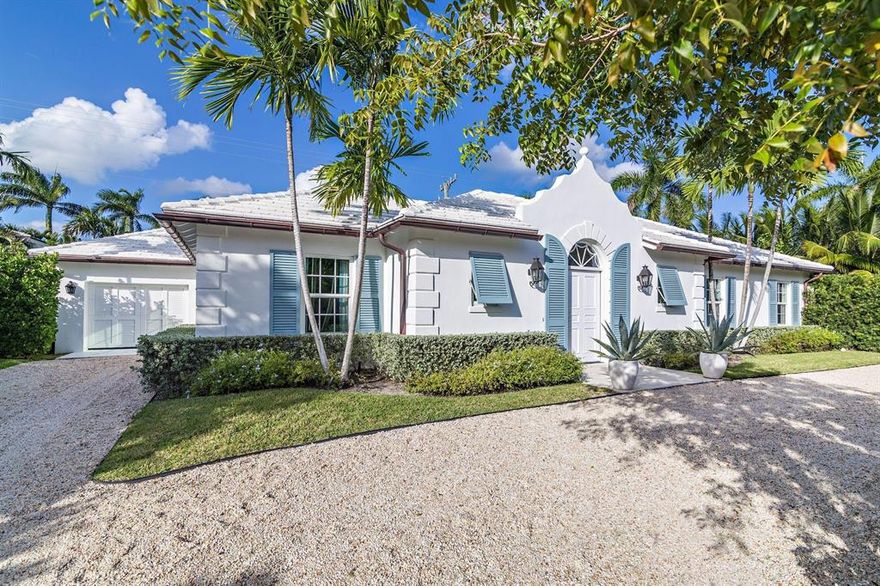 Super Chic Palm Beach Modern Residence. This stunning house was completely renovated and redesigned by renowned architects Richard Sammons & Anne Fairfax in 2018. There are 3 bedrooms, 3 baths and 2 half baths. Interior elements include natural coquina stone floors throughout, pecky cypress beams in the dining loggia, soaring tray ceiling in the living room and multiple sets of French doors leading to the surrounding gardens and terraces. This light filled house is ideal for entertaining with its open modern flow. The outdoors consists of multiple terraces including a covered terrace over looking the pool, set in a lush tropical setting surrounded by palm trees.The property includes a one car garage, exterior outdoor lighting, all new impact windows and doors, new roof, electric & plumbing