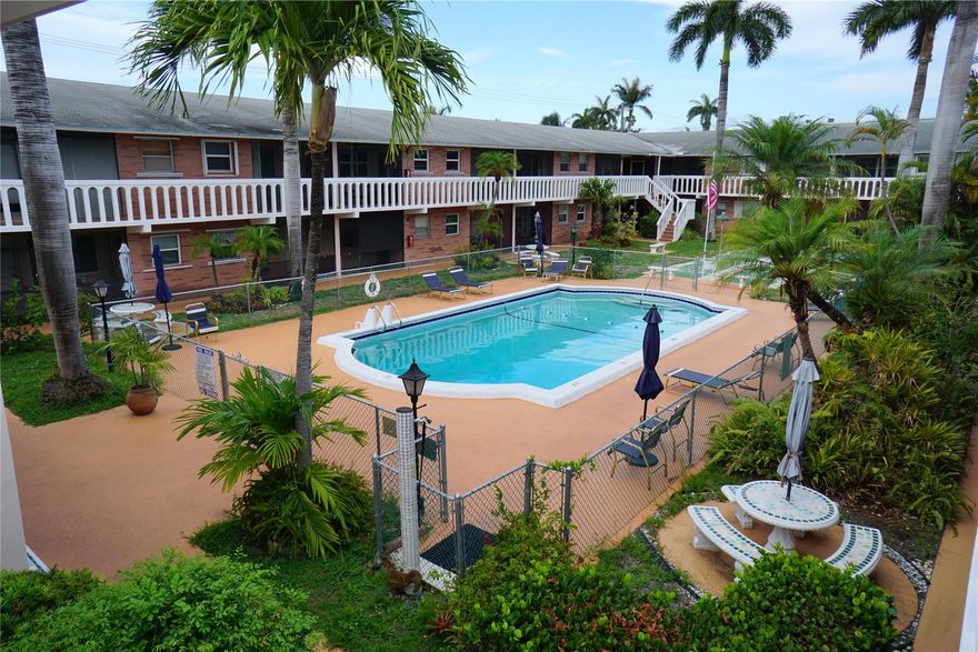 Charming and friendly, low rise (only 2 stories) building in the heart of Hallandale Beach! Bright, furnished 1 bed 1 bath unit with screened in patio overlooking swimming pool. Central A/C system installed. New water heater. Unit comes with Tile floor throughout. All furniture's, dishes and decorations are included and makes unit ready to move in. Heated pool, sign parking space also included. Very low maintenance. Minutes to the Ocean & Public Beaches especially Hollywood Beach. Gulfstream Village & Casino. Shopping center, restaurants, shops and Supermarket nearby. Bot Miami & Hollywood Airports short distance. Building just got install security gates to improve residents' safety. No pets.