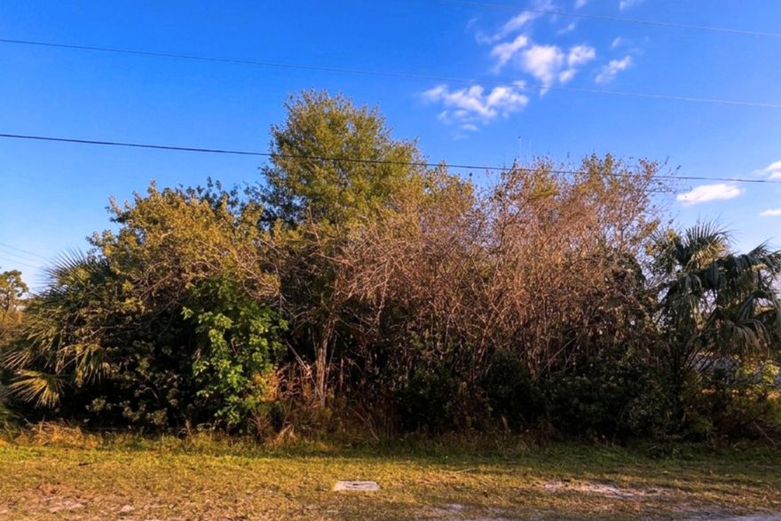 Oversized 11,891 sq ft corner lot in Port St. Lucie with public water and sewer available. No HOA and no required time frame to build. The lot includes a cleared strip along one side, with the remainder currently wooded and ready for your future site prep. Along the southeast border, a drainage canal provides added separation from the neighboring parcel. Zoned for a single-family home and located for easy access to Becker Rd with quick access to I-95 and the Florida Turnpike. Corner layout may offer flexibility for site planning; buyer to verify home orientation, setbacks, driveway placement, utility connection costs, and building requirements with the City/Builder.