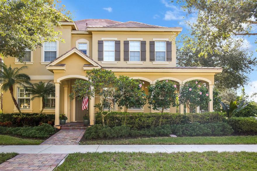 Paradise awaits!  Private, corner lot in a premier location of Abacoa with a lush and tropical backyard.  Beautiful heated pool and spa with professional landscaping including synthetic turf and landscape lighting.  Over $30K in kitchen renovation just completed in Sept '18 complete with new quartz counters, roll outs in all cabinets and soft close cabinets and drawers.   Hurricane impact glass throughout, crown molding, plantation shutters, marble floors downstairs, wood floor in the den, and custom built-ins in all closets.  This home was just deep cleaned and recently painted inside and  out. Most furniture is negotiable, so you could have a totally turnkey move-in.  Walking distance to Lighthouse Elementary & Jupiter Middle School