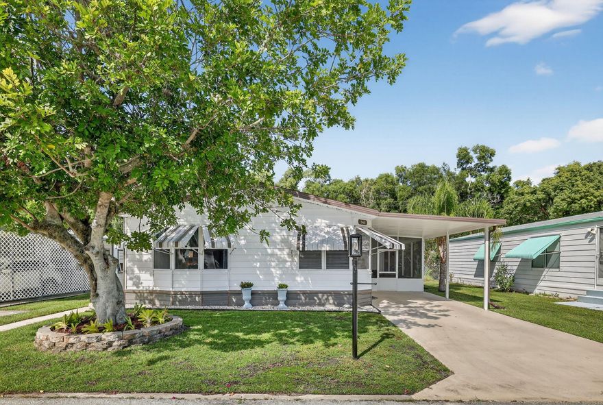 NO LAND LEASE! Beautiful property in the highly desirable 55+ community of LA BUONA VITA. This property features newer appliances, new vanities in both bathrooms and laminate flooring throughout. New front and rear doors, new tie downs and PVC piping. A/C is only two years old. Fenced in backyard with 14x8 shed and big screened in lanai. Low monthly maintenance fee of $197 a month which includes high speed internet, cable TV, year round heated pool, club house activities and all user amenities, trash pickup, maintenance of common grounds and on site management. Boat and RV storage available as well. Don't miss out as this property won't be available long!