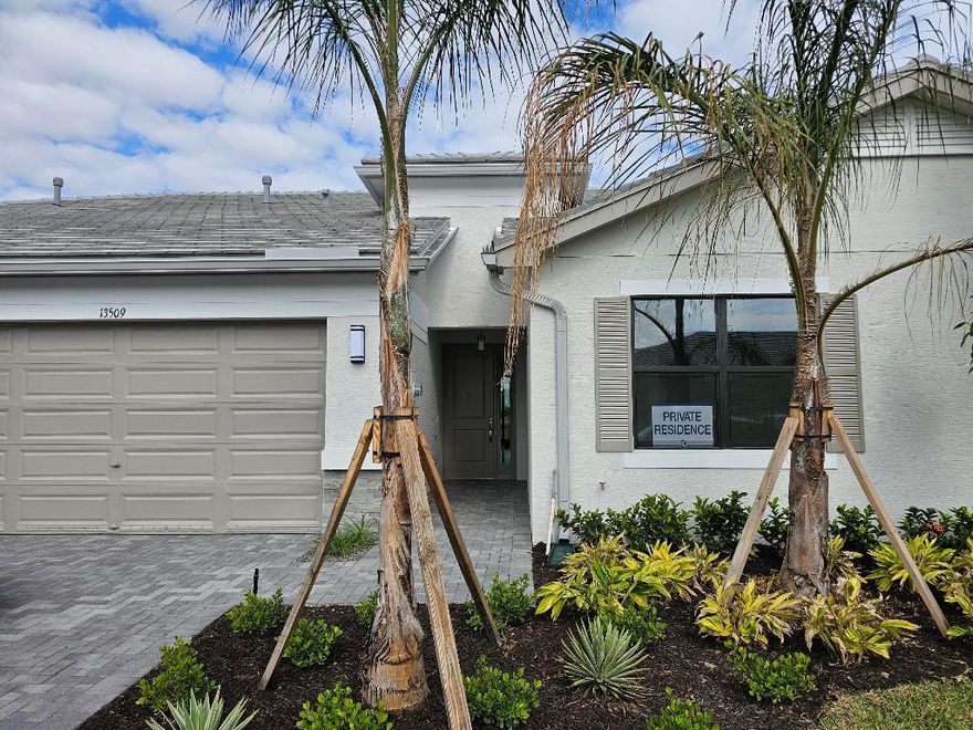 Looking to rent while your home is being built or want to try out the Riverland/Valencia lifestyle before buying? This brand NEW Sabal model villa is located in Riverland's newest premiere 55+ community of Valencia Parc.  This beautiful 2 bed + flex room villa includes tile throughout,  spacious primary bedroom with lake views, double walk in closets, dual vanities and roll in shower.  Kitchen features gas cooking, pantry and white cabinets.  Enjoy the lake views from your private screened patio.  Riverland features resort style living with world class amenities including resort style pools,  restaurant & outside bar, pickleball, ballroom, arts & culture center, indoor pool, sports & racquet club center and hundreds of clubs and activities.  This is a Golf Cart Living Lifestyle.