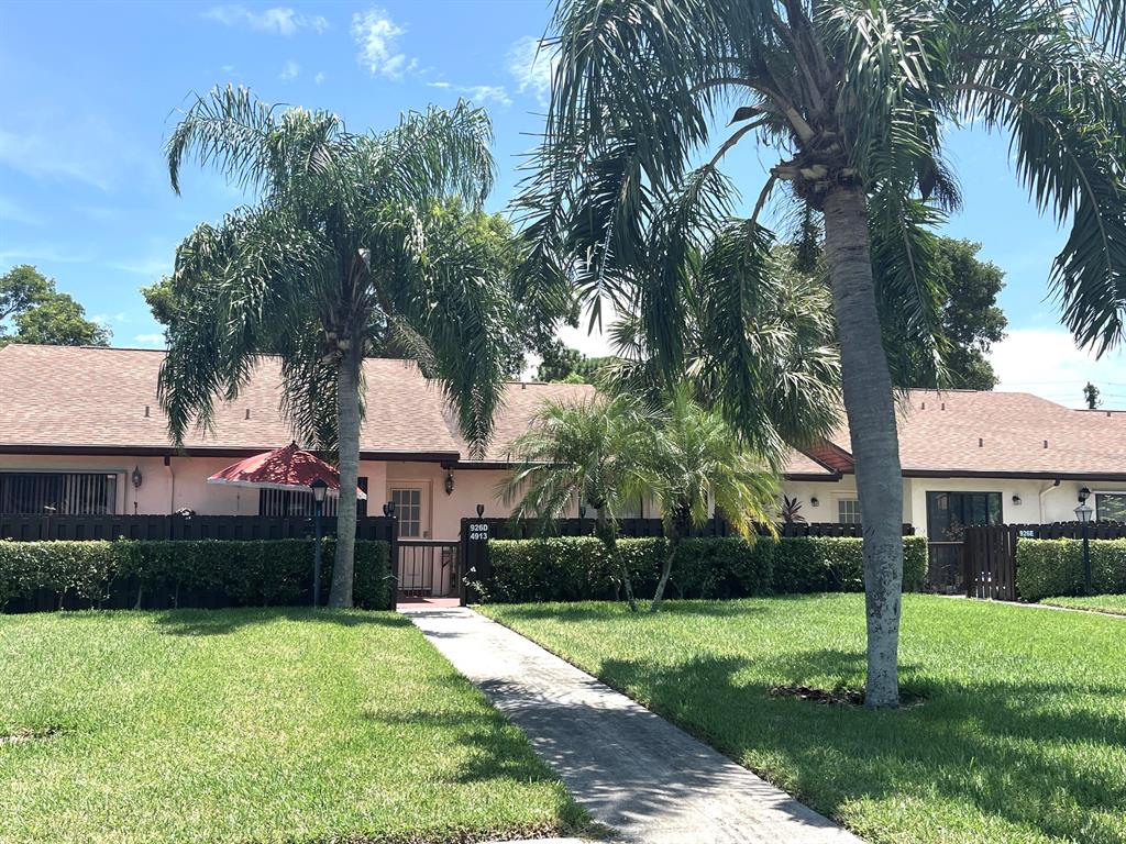 Beautiful and spacious 2Be /2 Ba villa in a gated community of Pine Ridge * Newer white kitchen cabinets with granite countertop, glass top stove and side/by/side fridge * Master bathroom renovated in today's style with new vanity, shower, lights * All tiles here * Nice open front porch perfect for barbecue * Huge covered and screened back patio will protect you from heavy rain while having a cup of coffee or glass of wine * Good size master bedroom with walk-in closet * Vaulted ceiling * Plenty of storage * Great amenity -pool, tennis, playground * Central location - close to shopping, West Palm Beach airport & outlet, 15 minutes to beaches * Pine Ridge is ALL ages gated community * Small pet OK * Come and see, you will not be disappointed!