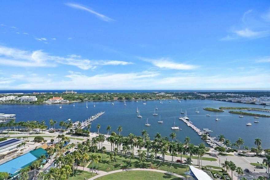 Furnished 2 bedroom 2.5 bath in a Class A Building. 10 ft ceilings, crown molding, che's kitchen with cherry cabinets, granite and stainless steel appliances. Private elevator. Foyer, garden terrace w/whirpool spa, fitness center, club room, 24 hr concierge, valet parking. This property boasts a tropical roof pool & gardens. Sky lounge. Stunning views of Intracoastal each to the ocean & Palm Beach.