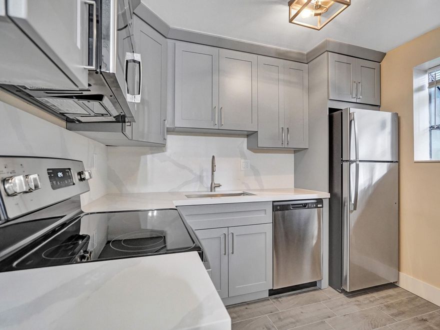 This brand new renovated two-bedroom/two-bathroom condo features a new kitchen with quartz countertops, new SS appliances, a new washer & dryer, wood-looking tile floors throughout, a spacious master bedroom with a walk-in closet, and a new bathroom,  private screened patio. Community with lots of amenities, a bike path, BBQ area, and clubhouse with lake views, pool, tennis, and basketball courts. The property manager is available in the complex.  Tenant responsible for electric, internet, and water/sewer via the City of Pompano Beach. Property Managed by Voget Property Management.