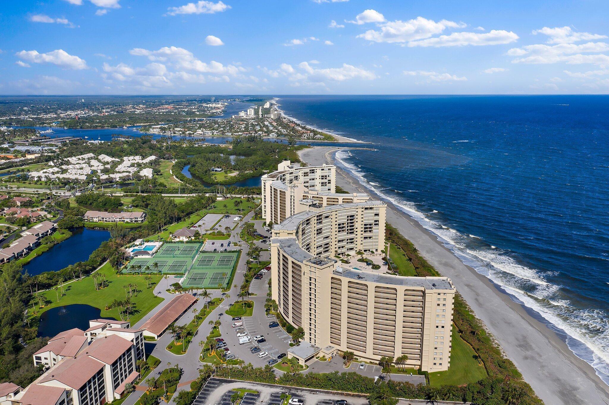 Welcome to the pinnacle of beachfront living! This rarely available 2-bedroom, 2-bath penthouse condo offers breathtaking, unobstructed ocean views from the top floor of the highly sought-after Ocean Trail community--the only residential community in Jupiter located directly on the sand. Step out onto your private balcony and take in the sweeping NE views of the Jupiter Inlet, where you can watch the boats cruise in and out all day long. Inside, the light-filled living space offers an ideal blend of coastal charm and comfort, perfect for relaxing or entertaining. Residents of the 100 Building enjoy exclusive access to a private pool, along with a second community pool and multiple tennis courts! This building has no construction going on currently or planned for the 2026 season
