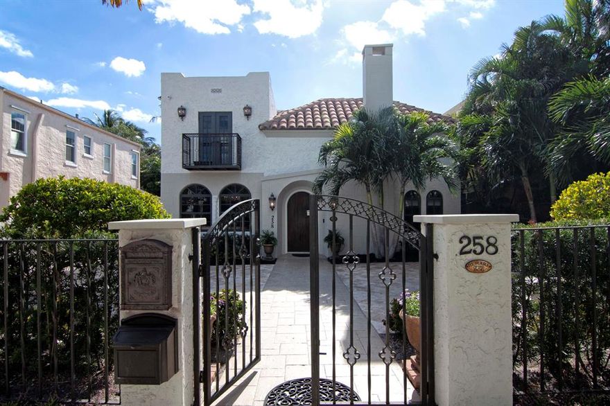 This beautiful historic home has been totally restored and updated to the highest standards. The splendid original details were all perfectly preserved and are now protected by impact windows and doors and will continue to proudly represent the charm and elegance of the roaring 20's for many years to come. The home has a large and bright gourmet kitchen with custom cabinets, quartz counter tops and a big island. The living room has soaring coved ceilings and the original fireplace. The black and white checked floor in the den is outstanding but the dining room with the two-story atrium ceiling steals the show! Upstairs the views of the Intracoastal waterway are a reminder of just how close you are to the water.