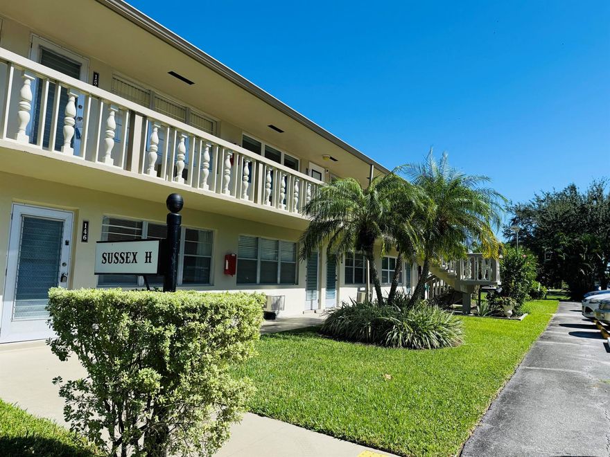 Live the good life in this sunny and cheerful 2nd floor TURNKEY unit tastefully decorated with new French cut travertine flooring & Tommy Bahama furniture. Living room features an oversized comfy queen sofa sleeper couch & large-screen TV. Large modern custom closet with sliding glass doors. Enjoy your private screened-in patio overlooking the garden. Basic cable, 1 parking place & pest control included with rent.Bus stop on corner & bike rack on premises. Pool within walking distance! NEW ROOF 2023. NEWLY PAINTED BLG. Very well-managed owner-occupied building. ESA and Service animals only with proper documentation. Gated entrance and round- the-clock 24-hr. security. Amenities galore! From theater to bocce ball you will have it all