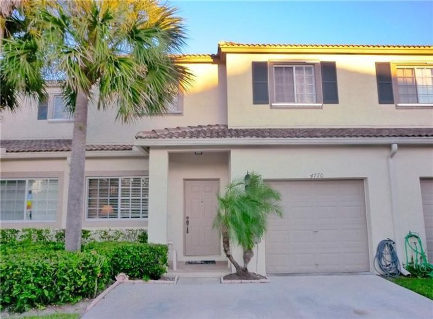 Lovely town home in a quiet, tree lined gated community with community pool. Fabulous location. Close to everything including highways. 3 bedroom plus an open loft - ideal for an office or den. 2 and 1/2 baths. Separate living room and family room. Volume ceilings with architectural accents. Open kitchen. Formal dining and kitchen counter snack bar. Very stylish and modern accents. Slider is hurricane glass. Easy slide hurricane panels for all other windows. AC 5 years old/complete replacement. Water Heater brand new 11/23. Newer washer and dryer.  Very quiet complex, yet in the middle of everything.
