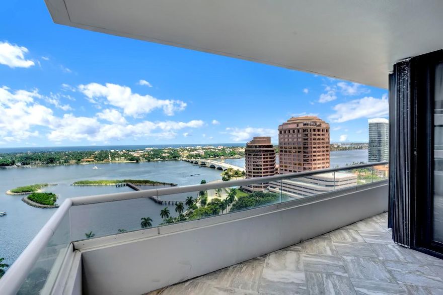 The epitome of luxury is now available at one of West Palm Beach's most highly sought after buildings. This 4 bedroom, 4.5 bath home has over 4,000 sq. ft. of living and entertaining space with direct views to the ocean, Intracoastal and Palm Beach. A one-of-a-kind home boasts two units that been combined to create this exquisite space. With the combination, major upgrades include a chef inspired kitchen with new appliance and granite counter tops. Marble floors run throughout the home while the entertainment space includes a unique custom-made Maplewood bar. 4 spacious bedrooms and the living spaces are appointed with mica wallpaper, plantation shutters, electronic drapery, coral crown molding. Trump Plaza Palm Beach has some of the most amazing intracoastal and ocean views in the city, from the two twin 32 story towers. The amenities areas at Trump have had a recent full renovation and set the standard for downtown luxury living. Amenities at Trump Plaza West Palm Beach include doorman, game room, swimming pool, tennis courts, picnic area, patio area, fitness room and sauna. Maintenance includes building exterior, cable television, upkeep of common area, trash removal, insurance, pool service, roof and security. Located in West Palm Beach, the plaza is 5 minutes from Beach, Shops, Restaurants, Cultural Activities, Entertainment, CityPlace, and the Worth Avenue Shops. It's convenient to Golf Courses, The Gardens Mall, Palm Beach International Airport and much more.