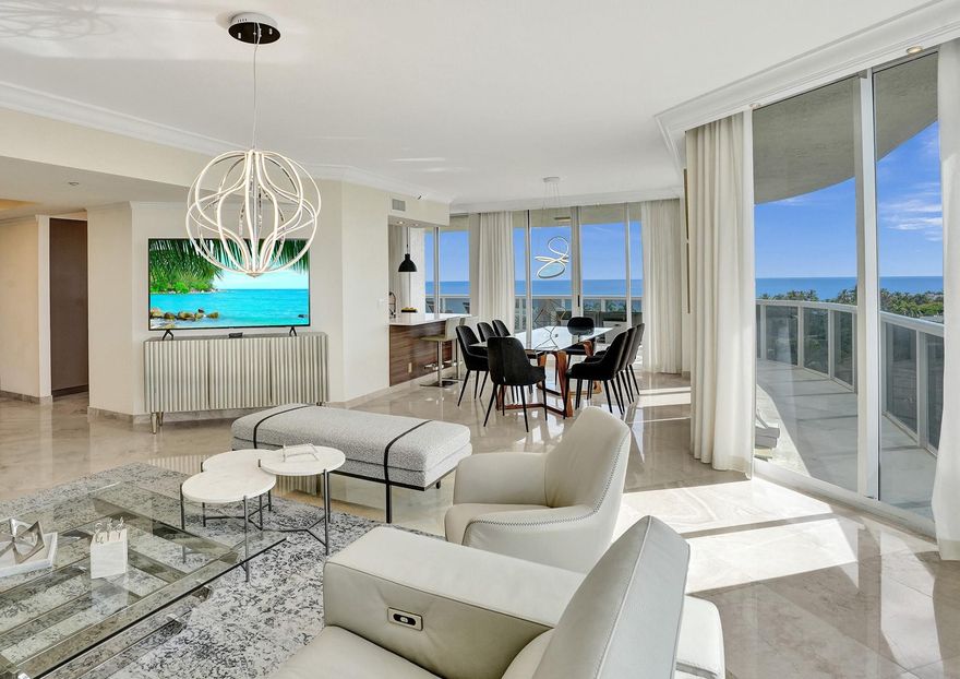 Beautifully Renovated wrap-around condo features 3BR, 2.5BA with Panoramic Ocean, City & Intracoastal views. Fully Furnished Residence with high-end finishes, modern kitchen w/endless SE ocean views, 9' floor-to-ceiling windows, direct elevator entry into the unit, and 732sf of expansive balconies. 2 parking spaces & storage unit. Guard gated complex with 24/7 security, front desk and valet. Amenities include 2 pools, 2 clay tennis courts, fitness center, poolside cafe (maintenance fees include a monthly cafe credit). Strong Financials and Reserves w/recent improvements: new roof, lap pool, concrete restoration, exterior paint, and facial recognition security system. One of Ft Lauderdale's most sought after buildings. Walking distance to shops & restaurants. Pet-friendly!